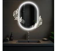 CLP Specchio da Bagno Karishma 70x50 cm, Specchio da Bagno antiappannamento, Specchio da Parete Illuminazione LED, con e Senza Bluetooth, Contenuto del Set:con Bluetooth