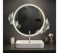 CLP Specchio da Bagno Laconia con Illuminazione, Altoparlante Bluetooth, Specchio da Bagno antiappannamento, Specchio da Parete Rotondo LED, Dimensione:Ø 70