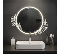 CLP Specchio da Bagno Laconia con Illuminazione, Altoparlante Bluetooth, Specchio da Bagno antiappannamento, Specchio da Parete Rotondo LED, Dimensione:Ø 60