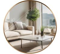 CLP Specchio da Parete Elsie I Specchio Rotondo di Varie Dimensioni I profondità della Cornice 3 cm, Ideale per Soggiorno, Camera da Letto o Bagno, Colore:Oro Opaco, Dimensione:L