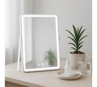 CLP Specchio per Il Trucco Caistor con Illuminazione, Specchio per Il Trucco LED 3 Colori di Luce, connessione USB-C e vano Batteria, Colore:Bianco