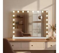 CLP Specchio per il trucco Norlina 80x60cm I Specchio cosmetico con ingrandimento I Illuminazione LED dimmerabile, Colore:bianco, Contenuto del set:con Bluetooth