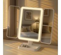 CLP Specchio per Il Trucco Otley con Illuminazione, LED 3 Colori di Luce dimmerabili, Specchio per Il Trucco con ingrandimento 1X/2X/3X, Colore:Bianco
