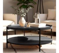 CLP Tavolino Rotondo in Legno Corbitan, Doppio Livello con Spazio per Oggetti, Base Piccola in Metallo Nero, Colore:Grigio, Dimensione:Ø 80 cm