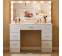 CLP Tavolo da Trucco con Illuminazione e Specchio 110x55 cm Ginny, Specchio Hollywood con Luce LED Dimmerabile in 3 Colori, con Cassetti, Colore:bianco