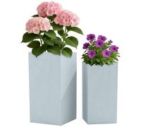CLP Vaso Grande, Set di 2 per Esterni e Interni, Vaso Quadrato XXL per Esterni, Resistente alle intemperie e al Gelo in Look Pietra, Colore:Grigio