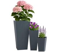 CLP Vaso Grande, Set di 3 per Esterni e Interni, fioriera Quadrata XXL per Esterni, Resistente al Gelo in Look Pietra, a Prova di Inverno, Colore:Antracite