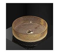 CLRAWSHB Lavandino da 15" per Vasca da Bagno, lavelli per Vasca Artistica Champagne per Bagno, lavabo Rotondo in Vetro temperato per Vasca da Bagno, Installazione da appoggio(A)