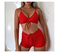 CLSDRZC 2 Pieces Women Boxer Shorts Bikini Sets Vintage Floral Print Bathing Suits Female High Waist Bandage Swimsuits
