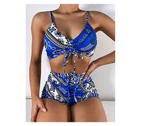 CLSDRZC 2 Pieces Women Boxer Shorts Bikini Sets Vintage Floral Print Bathing Suits Female High Waist Bandage Swimsuits