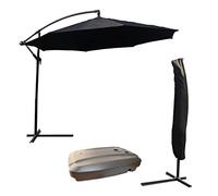 CLSDRZC 3.5m Large Black Base + Cover Cantilever Outdoor Parasol Patio Folds Down And Up with Ease Garden Umbrella Sun Shade Canopy