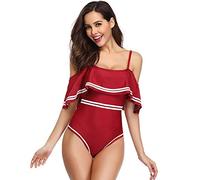 CLSDRZC Black White Ruffles Jumpsuit Romper One Piece Swimsuit Brazilian One off Shoulder Monokini Swimwear Bathing Suit for Women