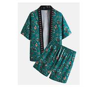 CLSDRZC Casual Outfit Set Floral Print Top And Shorts Men's Two-Piece Resort Beach Suit