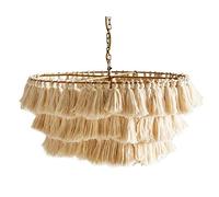 CLSDRZC Cotton Woven Single Chandelier,E27 Nordic Romantic Lamp,Boho Wedding Hanging Handwoven Home Decoration,Macrame Lampshade Tasseled Chandelier,Creative Bohemian Chandelier-Rice White 61 * 32cm