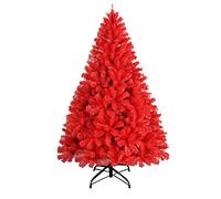 CLSDRZC Deluxe Abete Rosso Incernierato Pino Rosso con Supporto in Metallo Facile Montaggio per La Decorazione di Interni Esterni, FESTIVITÀ Artificiale Spenta -Rosso 150Cm/5Ft
