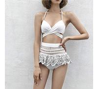 CLSDRZC Embroidered Split Bikini Small Chest Steel Support Gathered to Cover Belly High Waist Slimming Hot Spring Swimsuit Women