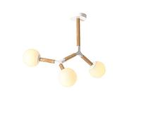 CLSDRZC European Style Sputnik Chandelier Ceiling Light E27 Glass Pendant Light Solid Wood Ceiling Light Fixture for Living Room Bedroom Dining Room-White + Wood 3 HEA