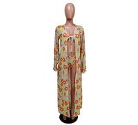 CLSDRZC Floral Print Swimwear Cover Up 3 Piece Bikini Set Push Up Low Rise Thong Long Sleeve Cardigan Bathrobe Beachwear