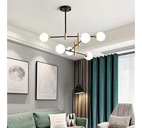 CLSDRZC Lowering The Lantern A Chandelier Nordic Molecule Gold Black Metal Rotatable Chandelier Living Room Bedroom Restaurant Hotel White Round Glass Lampshade Ceiling Lamp 6 Light Sources 83x75cm