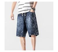 CLSDRZC Lunghezza del Ginocchio Stampato da Uomo Sciolto Pantaloni ritagliati Taglie Forti più Pantaloncini da Uomo in Denim da Uomo