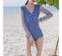 CLSDRZC New Women's Swimwear Opening Back Sunscreen Long-Sleeved Bikini Slimming Cover Belly Conservative One-Piece Hot Spring Swimwear
