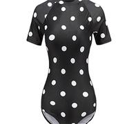CLSDRZC One-Piece Swimsuit Conservative Retro Polka Dots Cover Belly SND Look Thin Short-Sleeved Hot Spring Ins Swimsuit