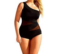 CLSDRZC One Piece Swimsuit Swimwear Plus Size Padded Bikini Women Bathing One Shoulder Mesh Solid Large Size Backless