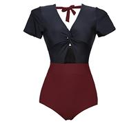 CLSDRZC One-Piece Swimsuit Women's Triangle Backless Hollow Short-Sleeved Short-Sleeved Skin-Covering Swimsuit
