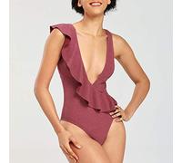 CLSDRZC One-Piece Swimwear Strap Solid Color Ruffle 1 Piece Swimsuit Women Swim Wear Women Swimsuit Beach Costume Lady Bikini