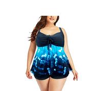 CLSDRZC Plus Size 8XL Two Piece Swimsuit Women Boxer Tankini Print Vintage Big Large Size Swimwear Beach Skirt Bathing Suit