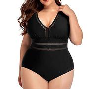 CLSDRZC Plus Size Vintage Floral One-Piece Women's Swimsuit V Neck Oversized Mesh Big Size Swimwear