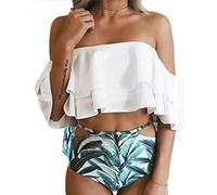 CLSDRZC Push-up Bikini Secret Swimwear off Shoulder High Waisted Swimsuit for Girls Bathing Suit Palm Tree Swim Suits