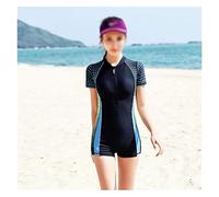 CLSDRZC Short Sleeve One Piece Guard Sports Swimwear Swimming Suits for Women Zip Front Beach Surfing