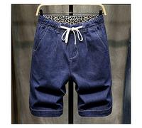 CLSDRZC Summer Men's Stretch Dark Blue Denim Shorts Elastic Waist Straight Short Jeans Men's Clothes