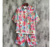 CLSDRZC Summer Suit Men's Holiday Flower Shirt Loose Floral Beach Pants Men's Casual Suit