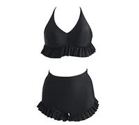 CLSDRZC Swimsuit Ins Small Chest Gathered High Waist Halter Bikini Cover Belly Was Thin Conservative Split Swimwear