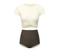 CLSDRZC Swimsuit Women's Split High Waist Covering Belly Small Chest Gathered Slim Conservative Hot Spring Swimming Suit