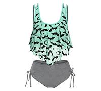 CLSDRZC Two Piece Bathing Suit Beachwear Stripe Print Mesh Padded Tankini Set Women Swimsuit Fashion Gothic
