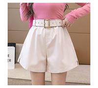 CLSDRZC Winter PU Leather Women Shorts with Belt High Waist Pockets Wide Legged Trousers Female