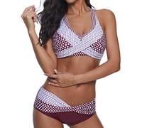 CLSDRZC Women Cute Polka Dots Bathing Suit Bandeau Brazilian Bikini Set Halter Push-up Beach Swimsuit Bikini Swimwear