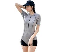 CLSDRZC Women's One Piece Skirt Swimwear Sport Bodysuit Short Sleeve Pants Surf Suit with Zipper Swimsui