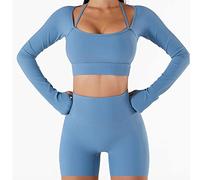 CLSDRZC Yoga Set Women Seamless Sport Sports Bra Long Sleeve Crop Top Gym Leggings Shorts Workout Clothes