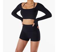 CLSDRZC Yoga Set Women Seamless Sport Sports Bra Long Sleeve Crop Top Gym Leggings Shorts Workout Clothes