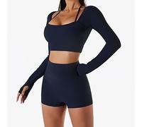 CLSDRZC Yoga Set Women Seamless Sport Sports Bra Long Sleeve Crop Top Gym Leggings Shorts Workout Clothes