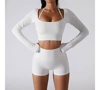 CLSDRZC Yoga Set Women Seamless Sport Sports Bra Long Sleeve Crop Top Gym Leggings Shorts Workout Clothes
