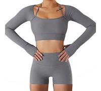 CLSDRZC Yoga Set Women Seamless Sport Sports Bra Long Sleeve Crop Top Gym Leggings Shorts Workout Clothes