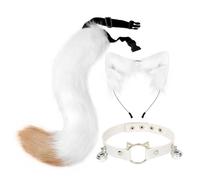 CLSSLVVBN Costume unisex, copricapo in Per maschera, cerchietto per capelli, Go Wild con orecchie e coda di animali, set per feste di Halloween, set orecchie e coda, per adulti, , Bianco