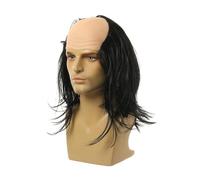CLSSLVVBN Parrucca da scienziato pazzo per Halloween, accessorio per costume in stile calvo, leggera e divertente per ogni occasione, parrucca da vecchio scienziato pazzo, capelli lisci neri