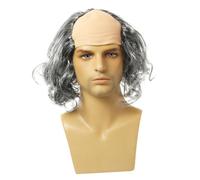 CLSSLVVBN Parrucca da scienziato pazzo per Halloween, accessorio per costume in stile calvo, leggera e divertente per ogni occasione, parrucca da vecchio scienziato pazzo, capelli grigi ricci