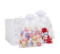 CLTPY 50 Pezzi Sacchetti Organza 20 * 30 cm, Bianco Confetti Grande, Sacchetti Regalo Natale Trasparenti, per Portaconfetti Matrimonio Comunione Battesimo Caramella Gioielli Sacchettini Bomboniere